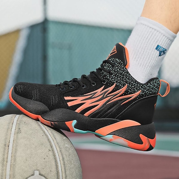 Basketskor för män Mode Halkfria sneakers Andas sportskor W27 BlackOrange 39