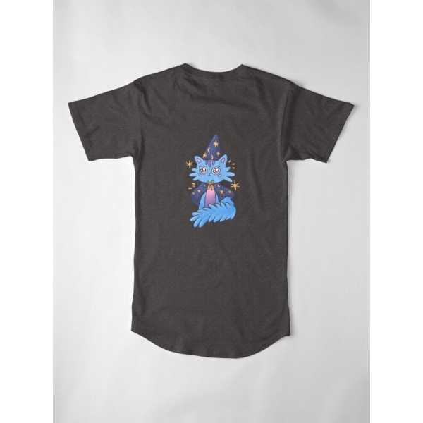 Magisk blå kattunge med cap och cape Lång T-shirt Charcoal Heather M_Back