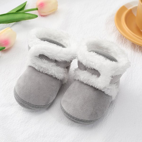 Vintervarma nyfödda toddler 1 år baby Flickor Pojkar Skor Mjuk sula Pälssnöskor 0-18M Gray 13-18 Months