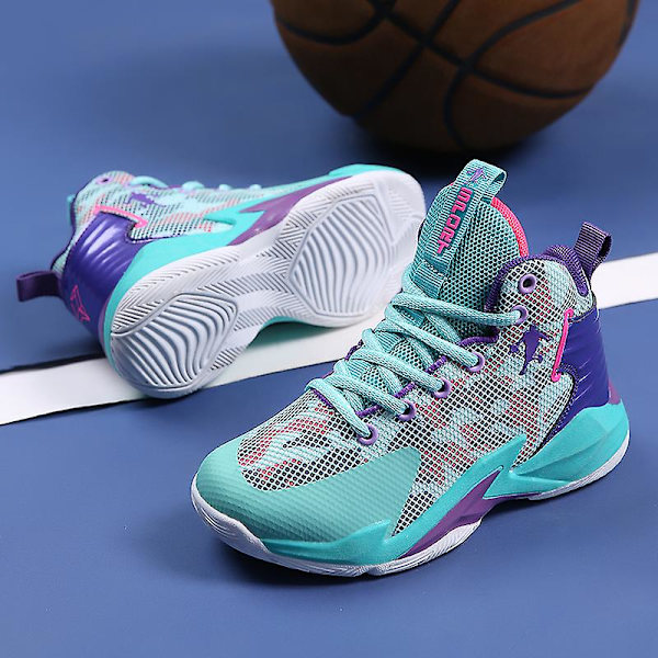 Basketskor för barn Mode Halkfria sneakers Sportskor som andas 8833 Cyan 32