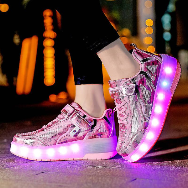 Barnsneakers Dubbelhjulsskor Led Light Skor q8 Pink 34