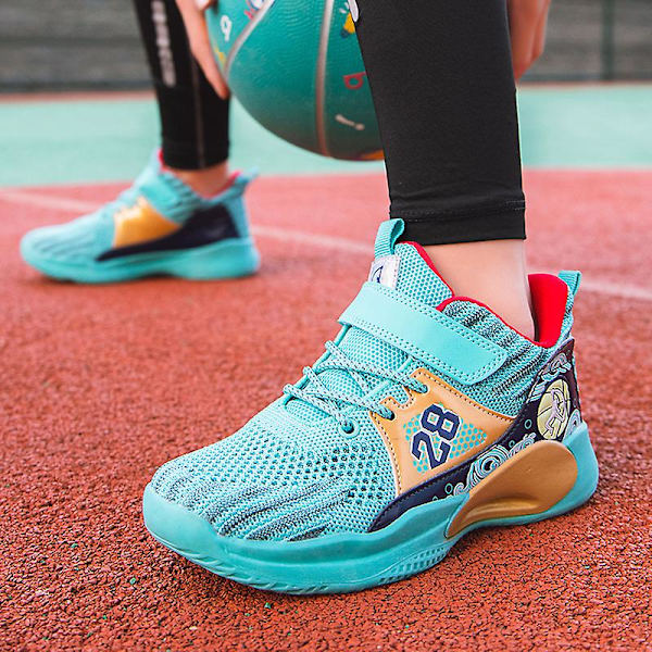 Basketskor för barn Mjuka halkfria Sneakers Löparskor 2C2808 Green 39