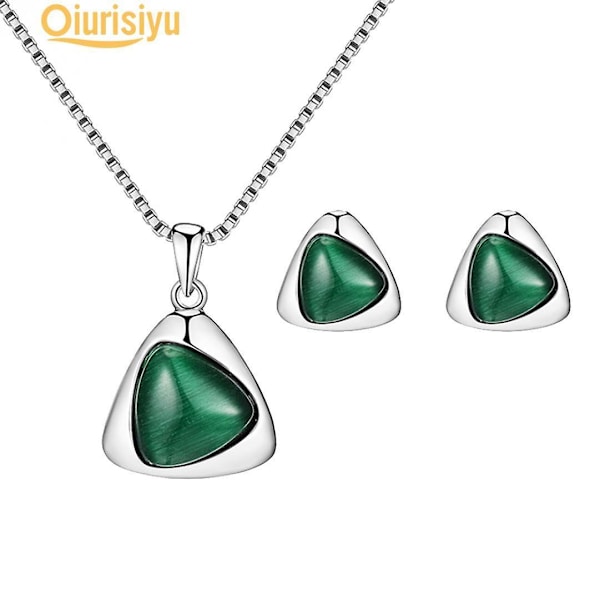 Kvinnor Faux Gemstone triangulära hänge halsband Ear Stud örhängen Charm Gift