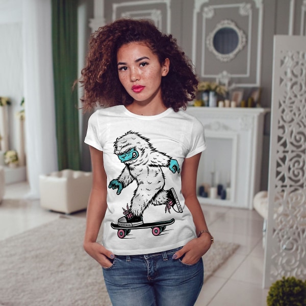 Monster Skateboard Whitet-shirt för kvinnor 3XL