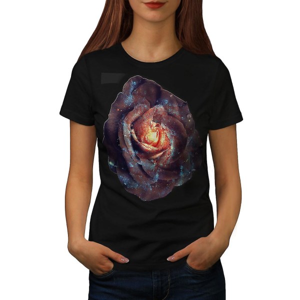 Space Rose Flower Women Blackt-shirt | Wellcoda L