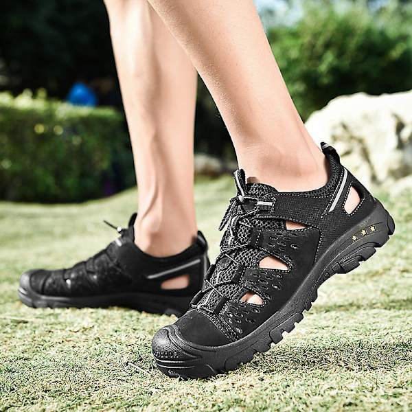 Nya sandaler översta lager läder handgjorda casual 6877 Black 39