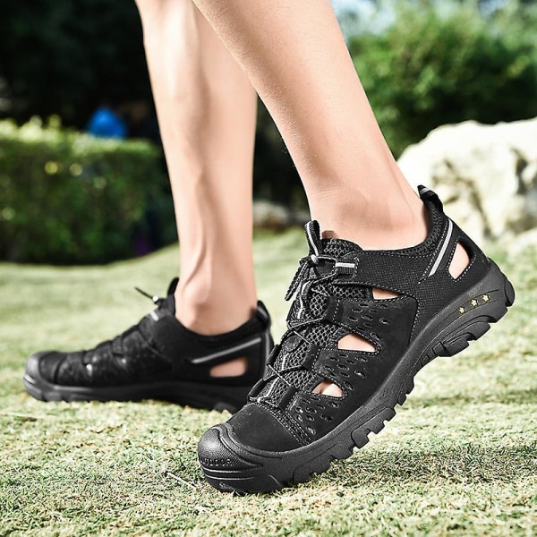Nya sandaler översta lager läder handgjorda casual 6877 Black 45