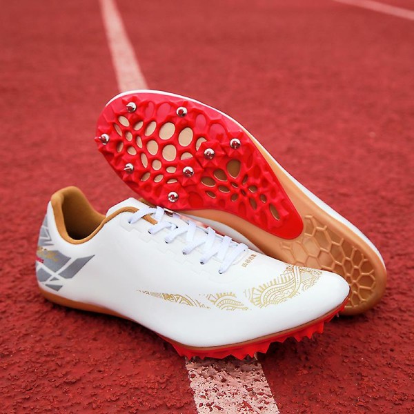 Friidrottsskor för män Spikes Track Race Hoppande Sneakers Professionell löpning Nail Spikes Skor M9018 White 37