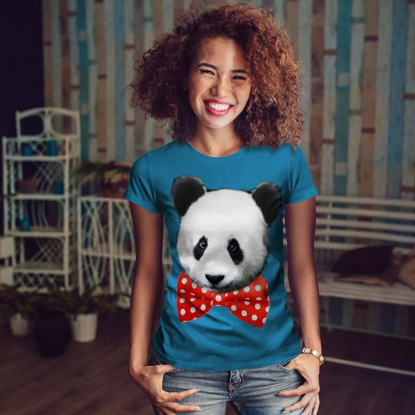 Panda Söt Bowtie Rolig Kunglig T-shirt för kvinnor M