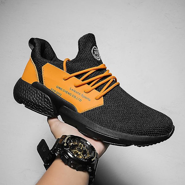 Herrsneakers Lättviktssportlöparskor Andas promenadskor BlackYellow 39