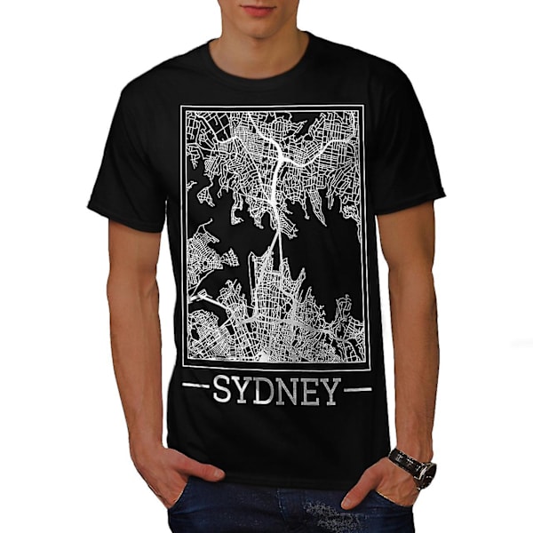 Australien Sydney Karta Män Blackt-shirt | Wellcoda XL