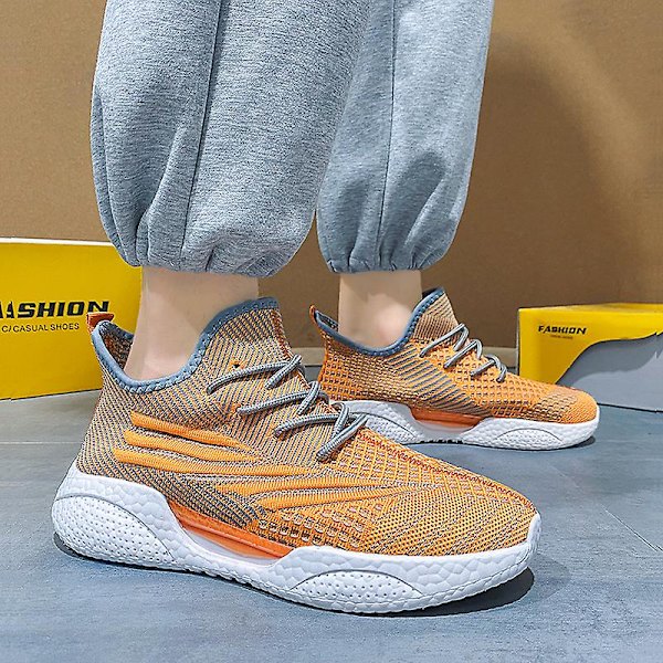 Herrskor Flyknit Sneakers Andas Slip-On löparskor FB2622 Orange 41