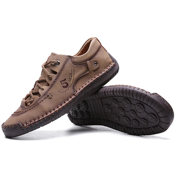 Herrskor Mode Läderskor Handsydda Casual Shoes 9931 Khaki 38