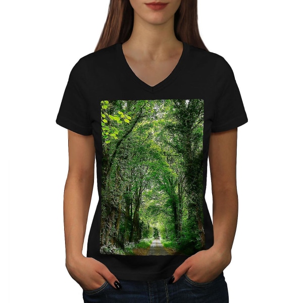 Grön skogsväg T-shirt för kvinnor M