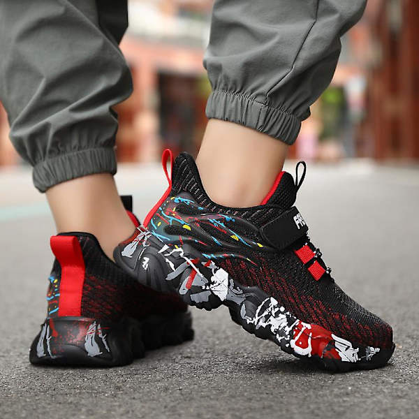 Barn Sneakers Pojkar Basketskor Halkfria Barn Sportskor 3B966W BlackRed 34
