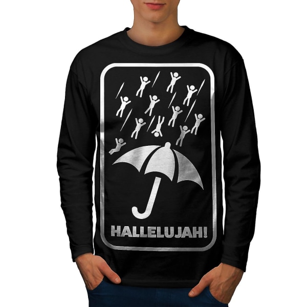 Paraply regn citat Rolig män svart långärmad T-shirt L