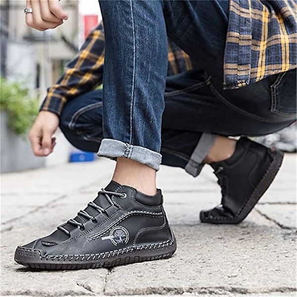Herrskor Bekväma ankelstövlar Handsömmar Casual Herr Loafers Mjuk sula Andas Flats Skor Black 41