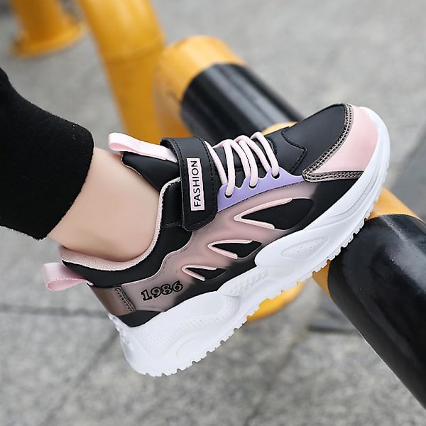 Sneakers för barn som andas löparskor Mode för tjejer Sportskor 831 BlackPink 34
