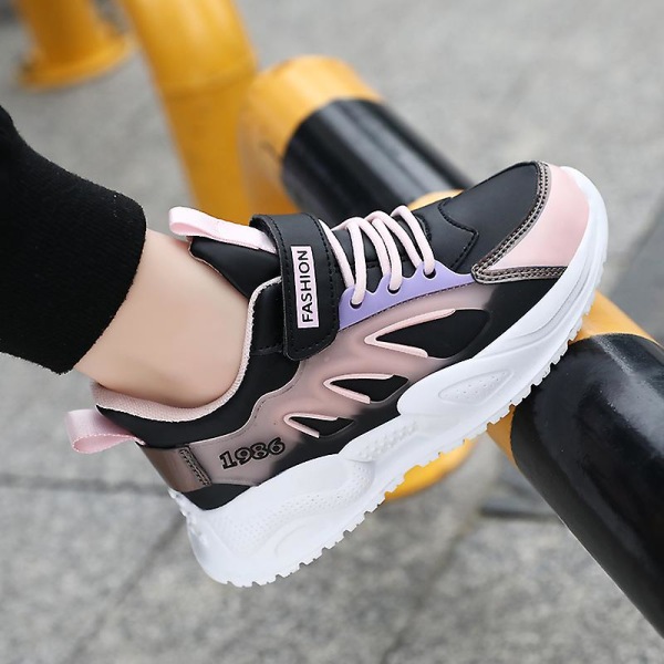 Sneakers för barn som andas löparskor Mode för tjejer Sportskor 831 BlackPink 36