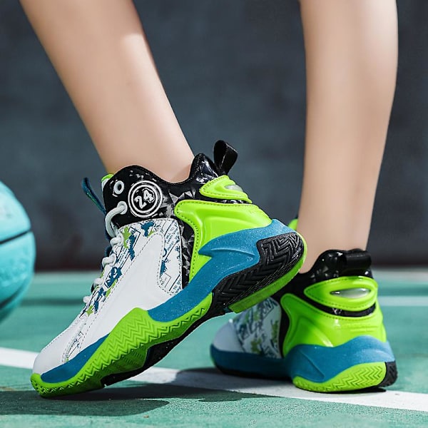 Basketskor för barn Mode Halkfria sneakers Andas sportskor L812 Green 34