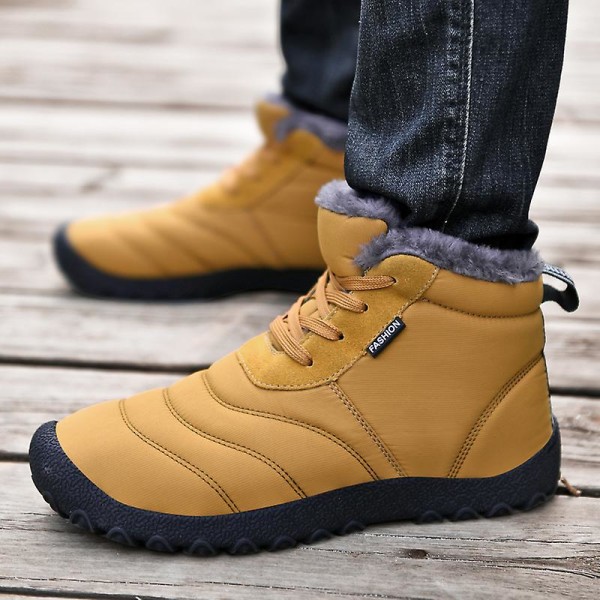 Vintersnöskor för män Vattentåliga skor Anti-halk Casual Bomullsstövlar 1877 Yellow 39