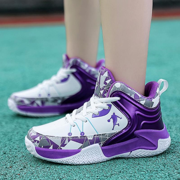 Basketskor för barn Mode Pojkar Flickor Sneakers Andas Sportskor 668 Purple 35