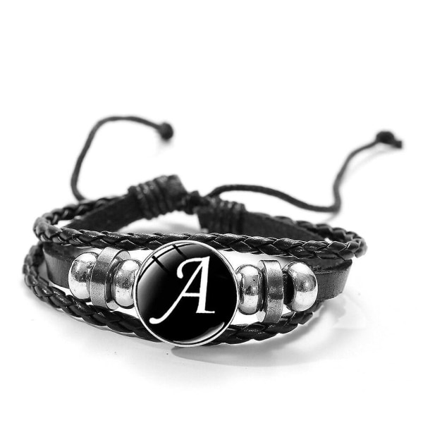 26 bokstäver A-Z läderarmband för män och kvinnor ID-namn Svart flätat vänskapspar Läder Br