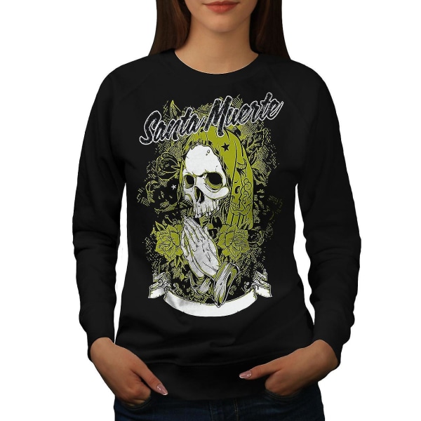 Santa Muerte Skull Women Blacksweatshirt | Wellcoda M