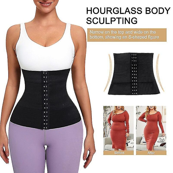 Waist trainer Kroppsformare för kvinnor Trippeltränare Tummy Wrap Midjeträningstrimmer Neopren Bantning Träning Korsett Toppar, svart XS