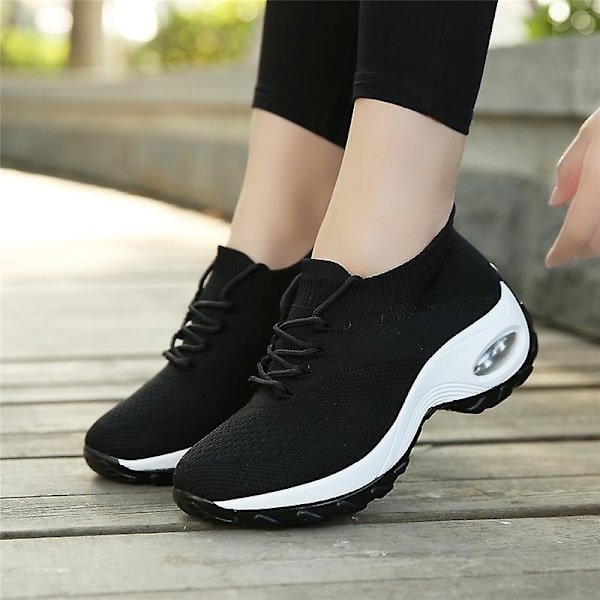 Dam Super Light Sneakers Tenis Feminino Dam Wedge Andas Running Mesh 2G1862 BlackWhite 41