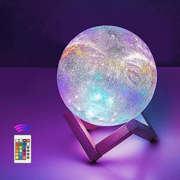 12cm Månlampa med Fjärrkontroll, Stjärnklar Himmels Dekorativ Lampa 3d Månkonst Led Rgb Månlampa, Portabel Nattlampa med Dimmer, 16 Ljusfärger