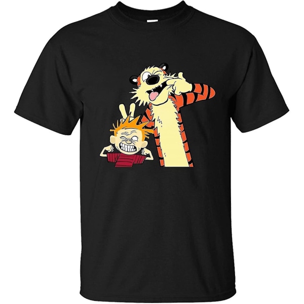 Herrtröja Calvin And Hobbes logotyp Mjuk bomull, kortärmad T-shirt Svart 2XL
