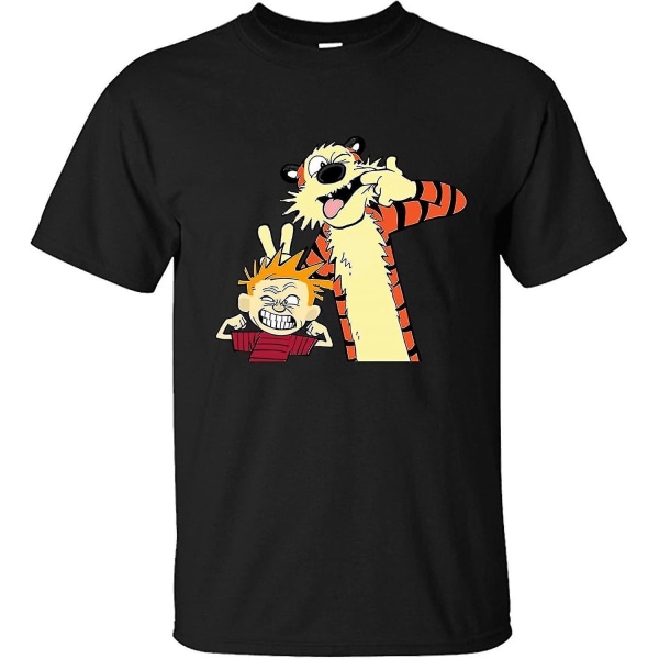 Herrtröja Calvin And Hobbes logotyp Mjuk bomull, kortärmad T-shirt Svart 3XL