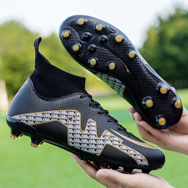 Fotbollsskor för män Höga fotbollsskor för vuxna Grästräning Sport Skor Sneakers 2J985A Black 38