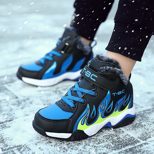 Barnskor Vinter Plus Sammet Varma Pojkar Flickor Sportskor Fr638 BlackBlue 32
