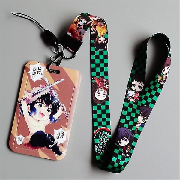 1 Set Demon Slayer Lanyard Kortfodral Kort Halsband Ribbon Id Bil 4