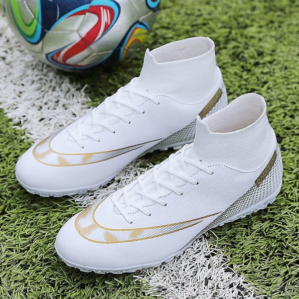 Fotbollsskor för män Aldult Fotbollsskor Grästräning Sport Skor Sneakers 3C2150 White 40