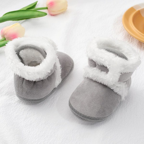 Vintervarma nyfödda toddler 1 år baby Flickor Pojkar Skor Mjuk sula Pälssnöskor 0-18M Gray 13-18 Months