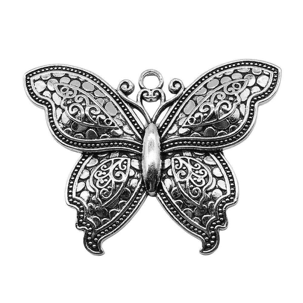 1 st/lot Fjärilsberlocker hänge diy metall smycketillverkning antik silverfärg 53x71mm