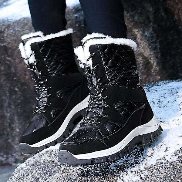 Dam Vinterstövlar Snow Boot Plysch Varma Skor Vattentät Boot 370 Black 41