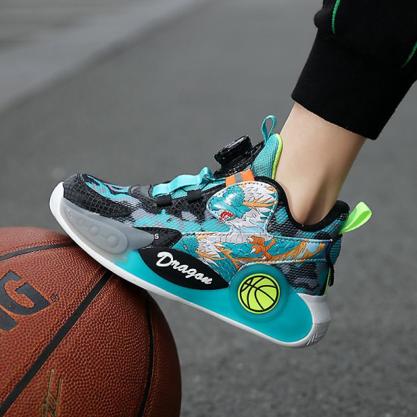 Basketskor för pojkar Mode Halkfria sneakers Sportskor som andas 3B2301 Green 39
