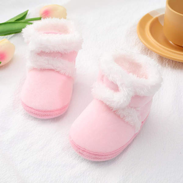 Vintervarma nyfödda toddler 1 år baby Flickor Pojkar Skor Mjuk sula Pälssnöskor 0-18M Pink 7-12 Months