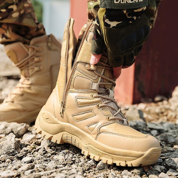 Military Boot Combat Herr Stövlar Tacticalhane Shoes Work Safety Shoes S203 Beige 45