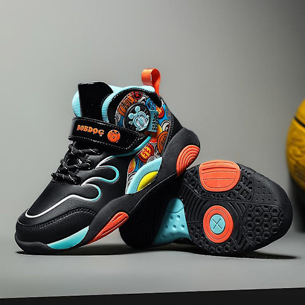 Barn Basketskor Mode Pojkar Flickor Sneakers Andas Sportskor 7692 BlackBlue 34