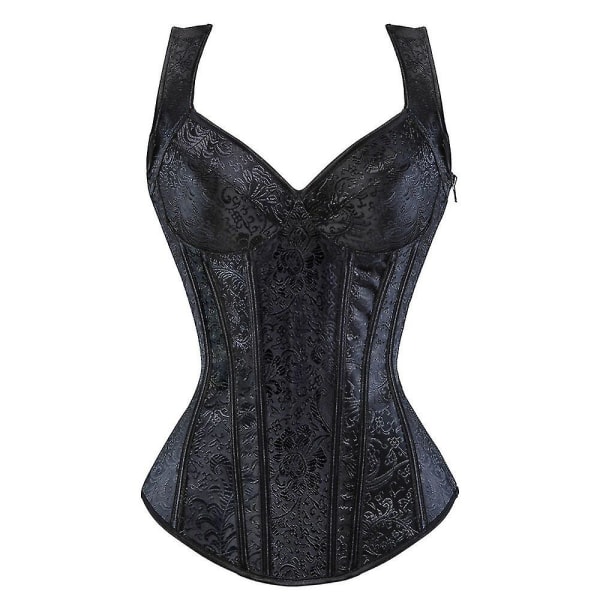 Damer Gothic Jacquard Axelremmar Overbust Korsett Bustier Viktminskning Steampunk Korsetter Med Kopp Dragkedja Sida Sexig Korselett black L