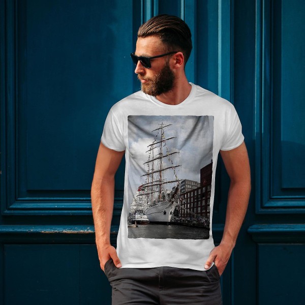 Ship City Photo Män Whitet-shirt L