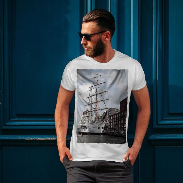 Ship City Photo Män Whitet-shirt M