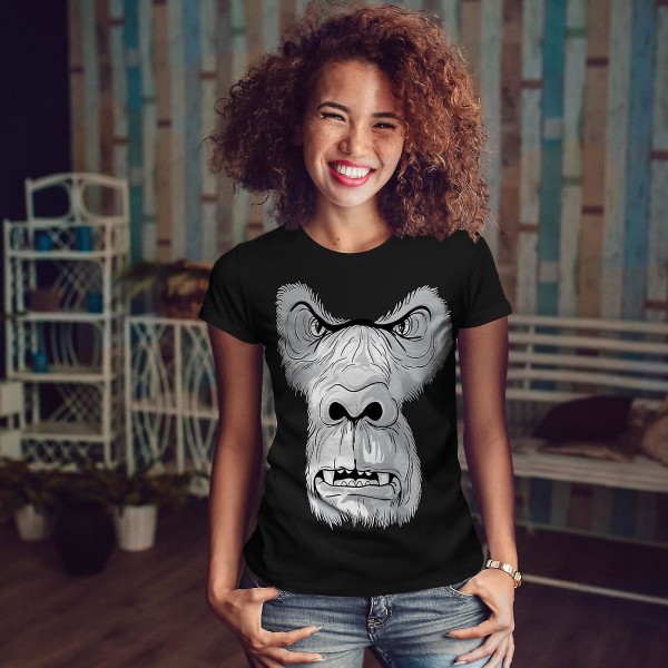 Monkey Angry Face Kvinnor Blackt-shirt | Wellcoda XL