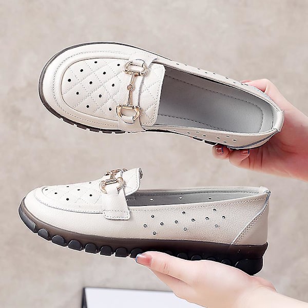 Kvinnors casual Andas Loafers Mode sjuksköterskeskor 2D6597-1 Beige 40