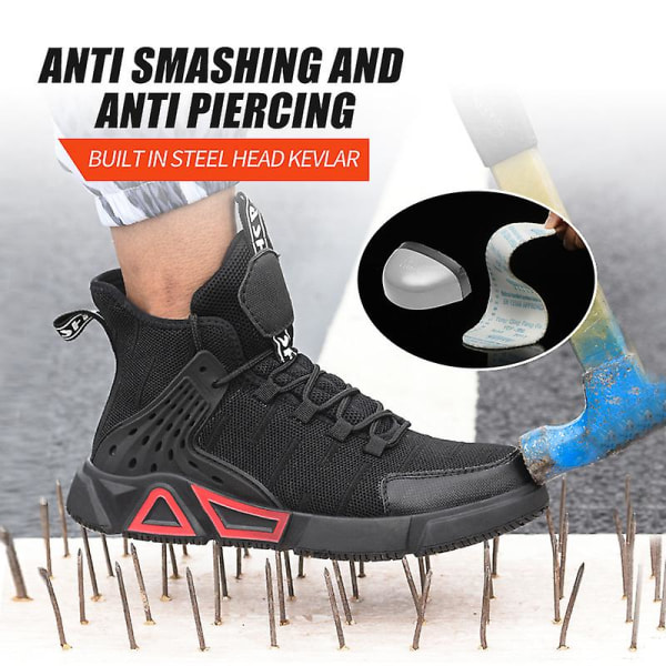 Anti-Smash och Anti-Puncture Skyddsskor Andningsbara arbetsskor 825 BlackRed 48